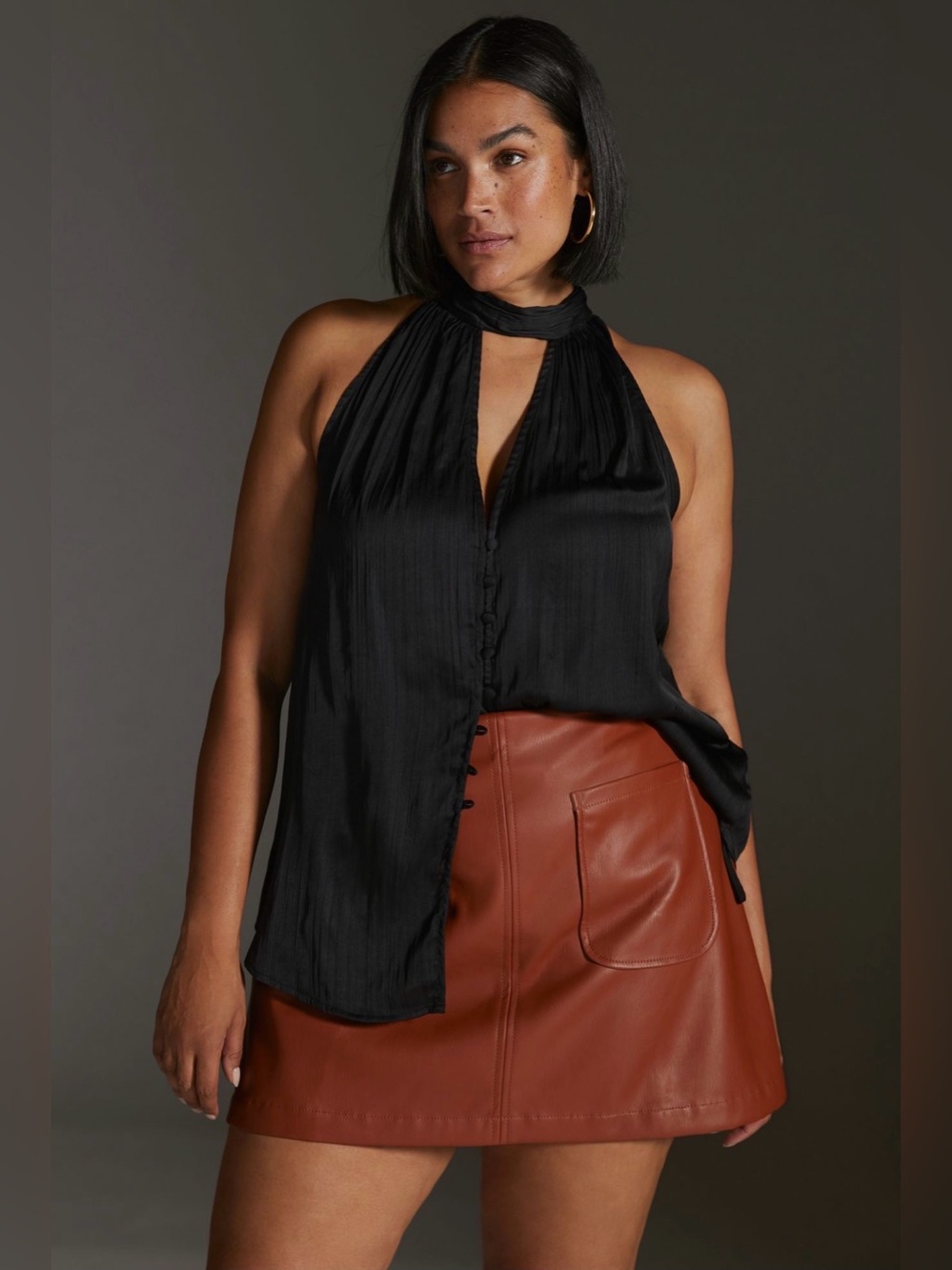 New:Anthropologie Black Silky Halter Neck Sleeveless Top